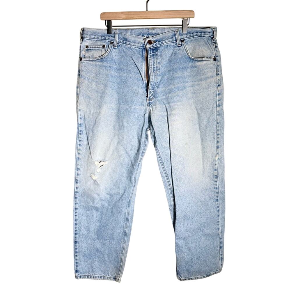 VINTAGE CARHARTT relaxed fit lightly distressed classic denim blue jeans 42x30